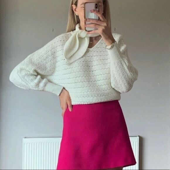 Zara NWT Bow Collar Knit Sweater White Cream Chunky Size S - Picture 3 of 15